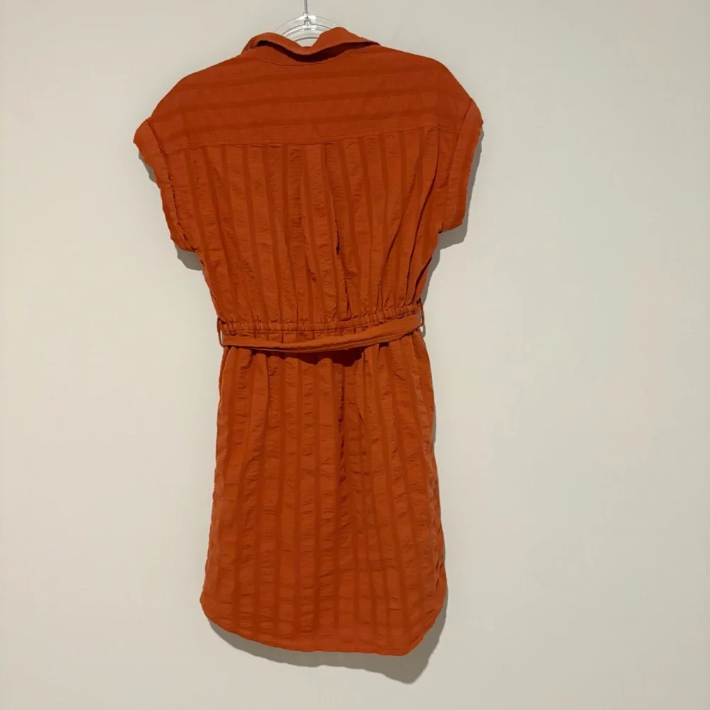 J. Crew Button Up Stripe Short Sleeve‎ Dress Burnt Orange Size Small